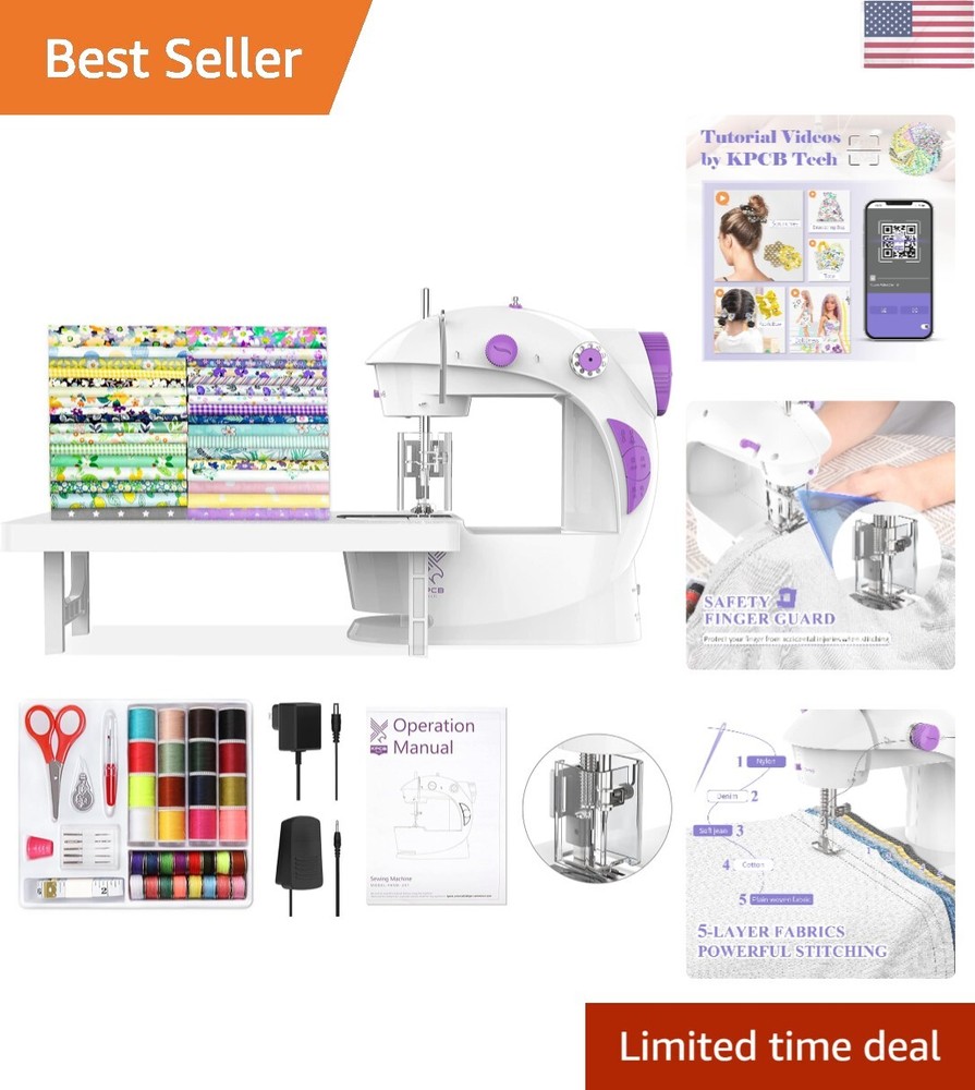 Sewing Machine for Beginners [Full Set] with Finger Guard and Fabric Bundles ...