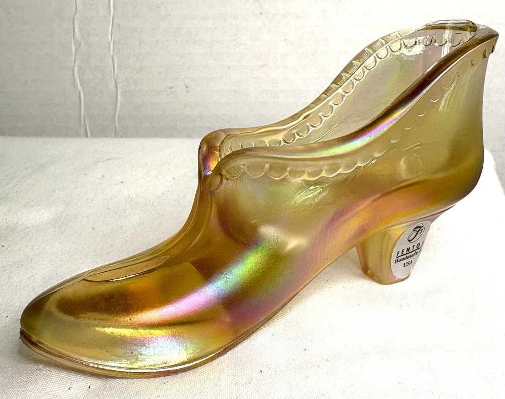 Vintage Fenton 50th Anniversary Gold Carnival Glass Slipper 5 Inches Long #9591
