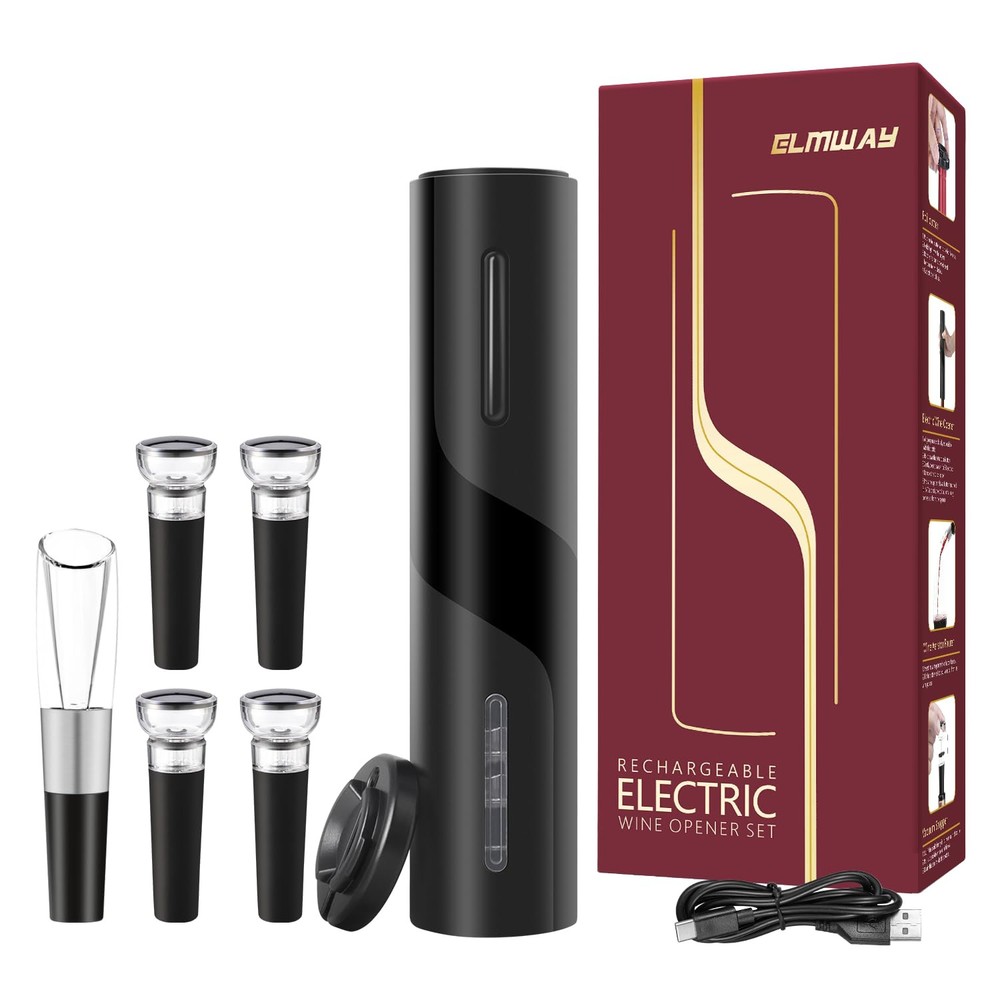 Rechargeable Electric Wine Opener Set with Built-In Foil Cutter – Effortless Wine Bottle Opening in Seconds, Perfect for Wine Lovers and Entertaining