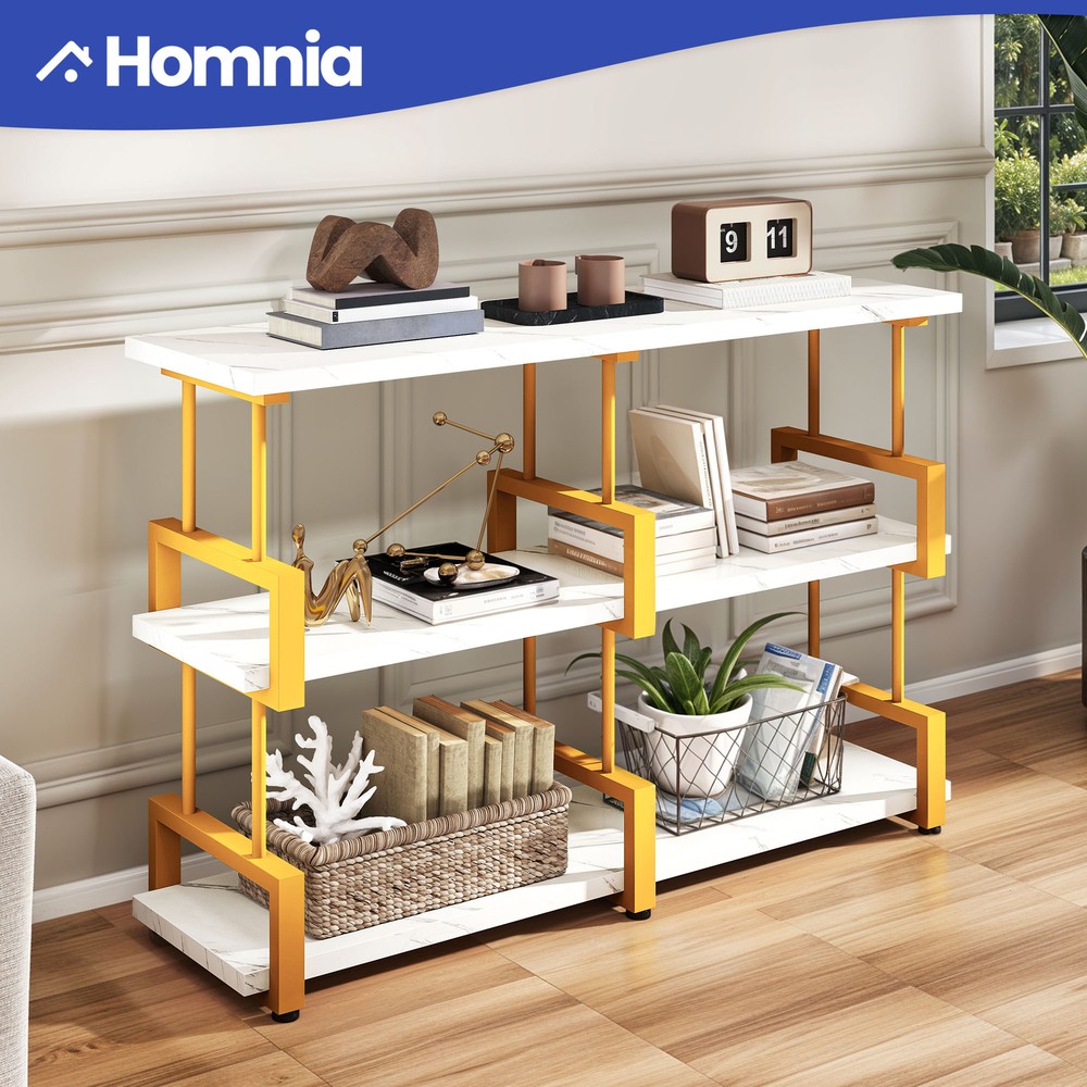 3 Tier Marble Top Bookcase Storage Shelf for Home Display