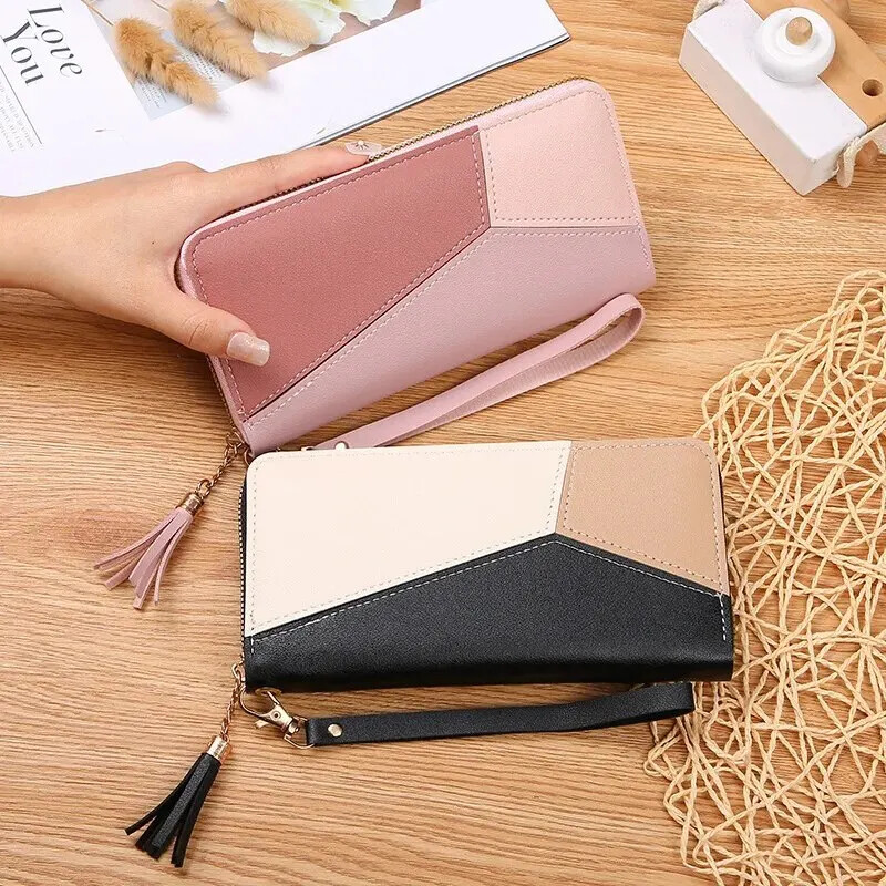 Cross-border Explosions Supply Contrast Color Stitching Long Wallet Women's Clut-image
