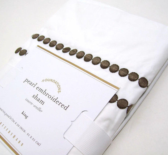 Pottery Barn Espresso Brown Pearl Embroidered King Pillow Sham