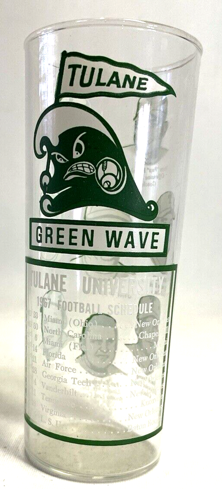 1967 Tulane Football Green Wave Frosted Glass Tumbler Old Mascot