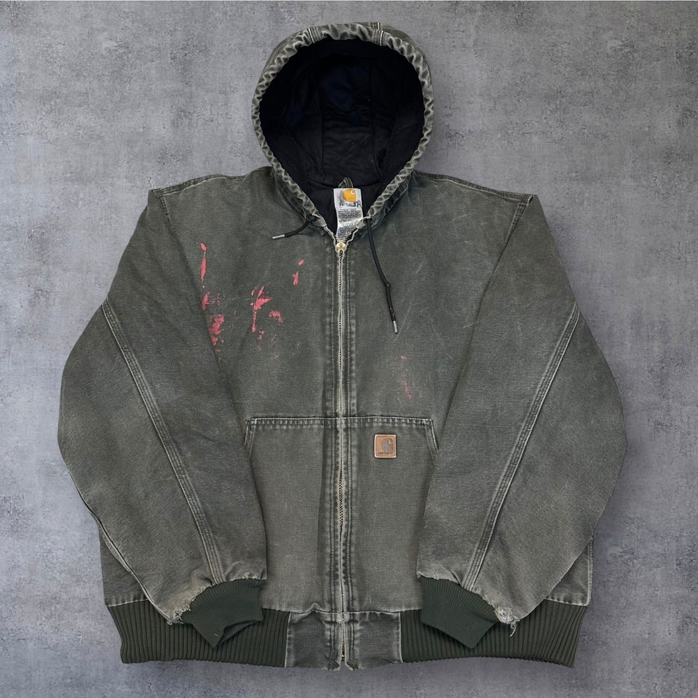 Vintage Y2K Carhartt J130 MOS green hooded work jacket