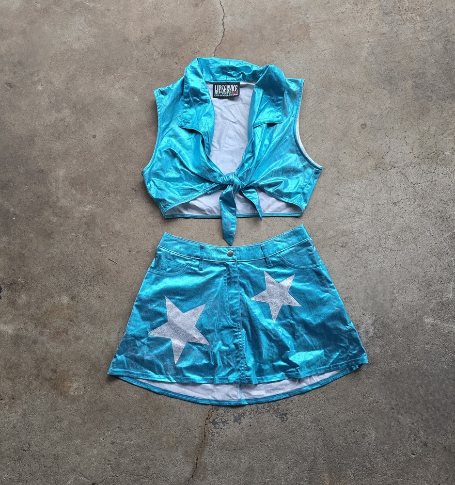 Vintage 90s Lip Service Emo Rave Grunge Metallic Cowgirl Cheerleader Set M Rare