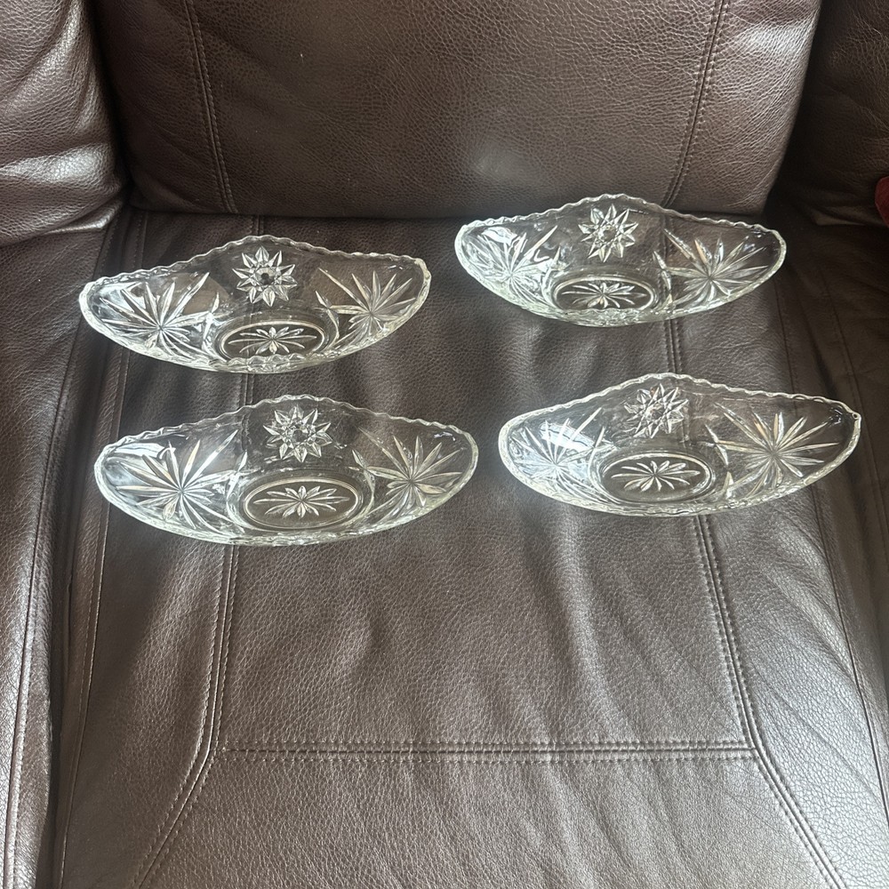 Vintage Anchor Hocking 9.5 x 4.25 Glass Banana Boat Set of 4