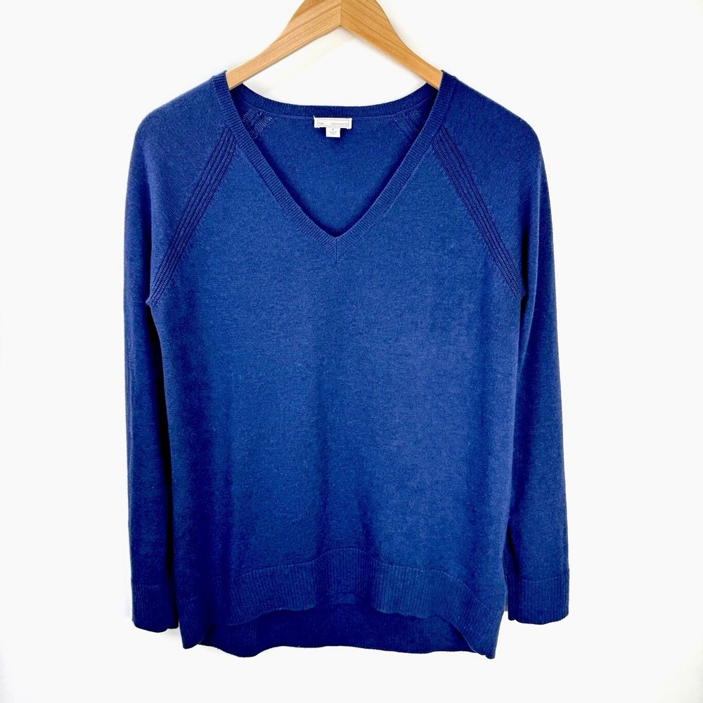 Gap Womens Blue Bella V-Neck Merino Wool Blend Sweater Size S Navy Heather Soft  