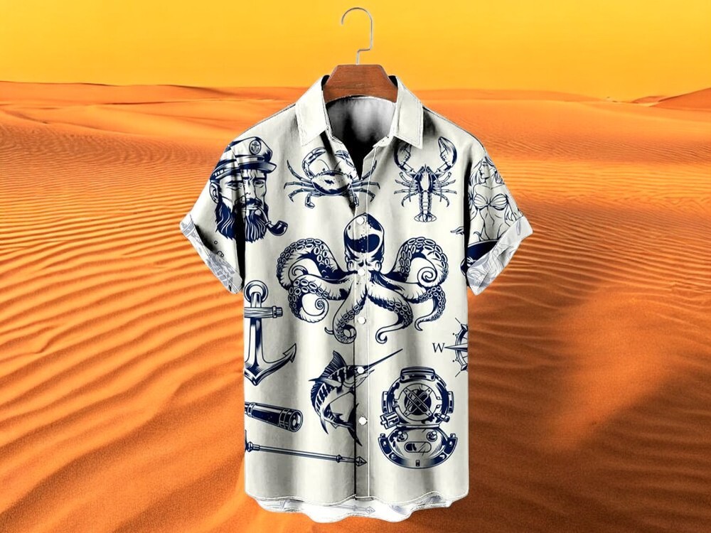 Nautical Mermaid Aloha Easy Care Hawaiian Shirt