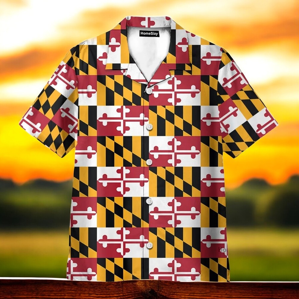 Maryland Flag Hawaiian Shirt Short Sleeve Summer Beach Sizes S to 5XL