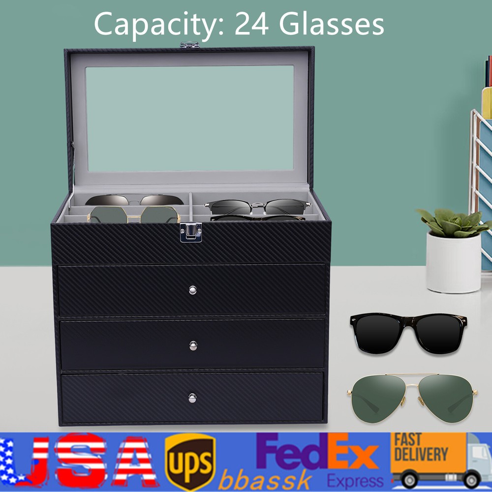 24 Slots Glasses Storage Display Case Organizer Box For Sunglasses Eyeglass Gift