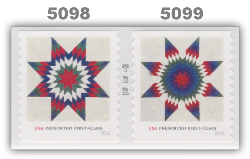 5098-99 5099 5099a Star Quilts Presorted First Class 2016 MNH Pair of 25-image