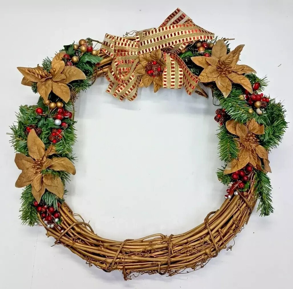 Festive 24-Inch Holiday Wreath with Floral Accents - 3 in Stock