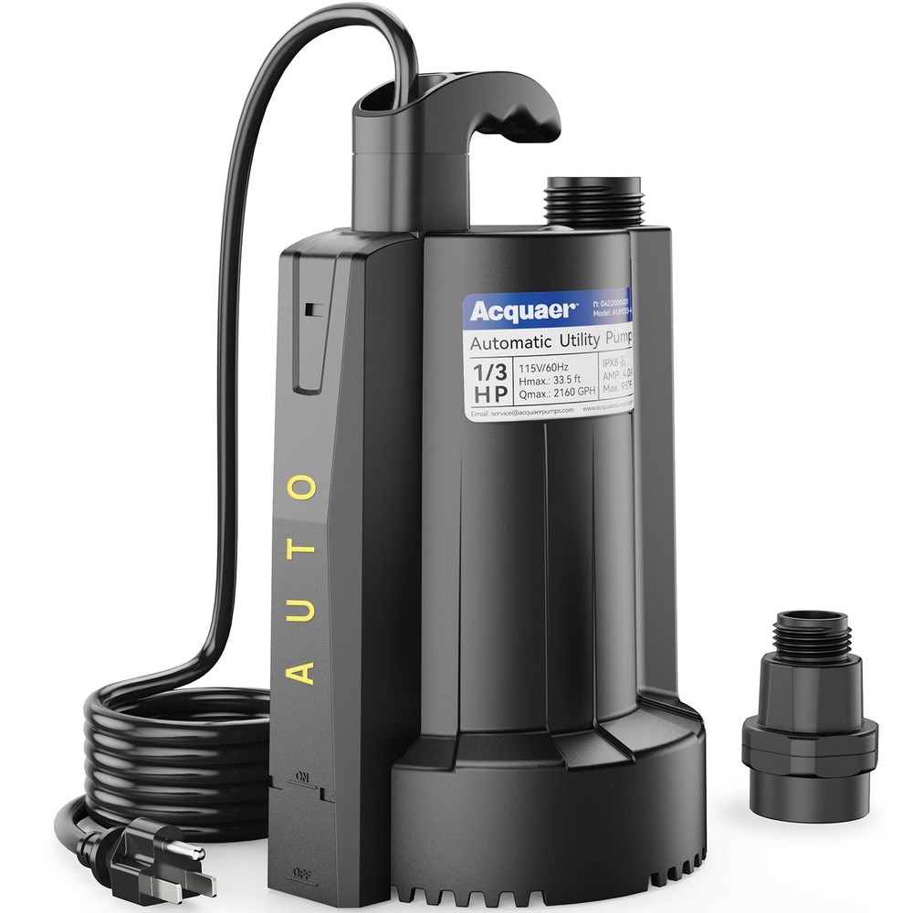 1/3 HP Automatic Submersible Water Pump, 115V Sump Pump with 3/4” Garden Hose...