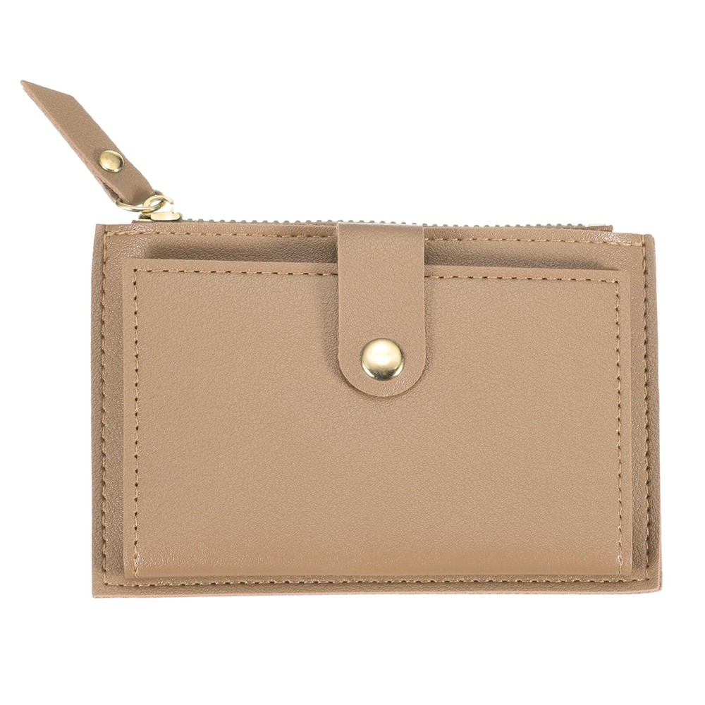 Slim Khaki Credit Card Holder with Zipper and Cotton Pouch-image