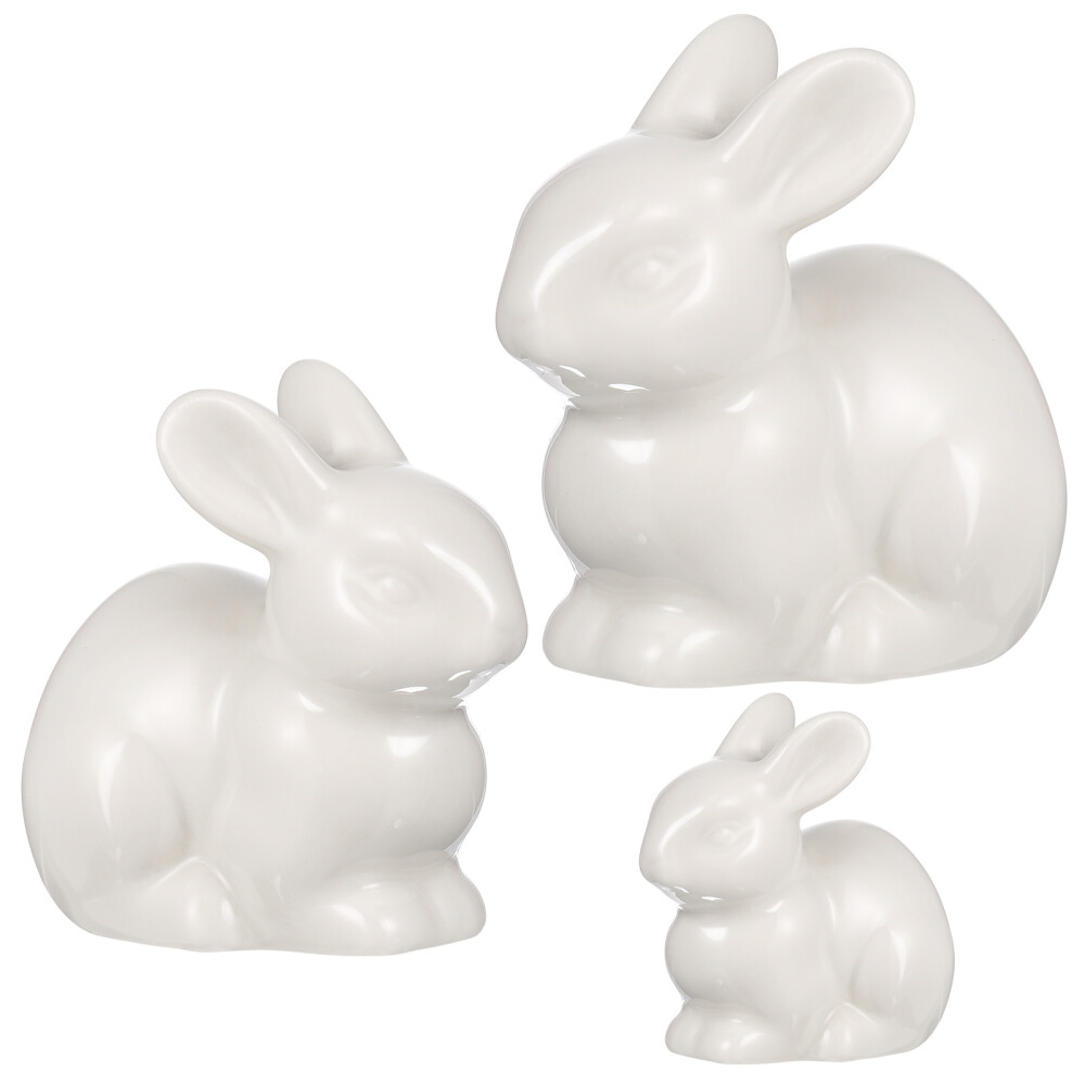 3 Pcs Porcelain Rabbit Figurine Ceramic Animals Collectible Gift