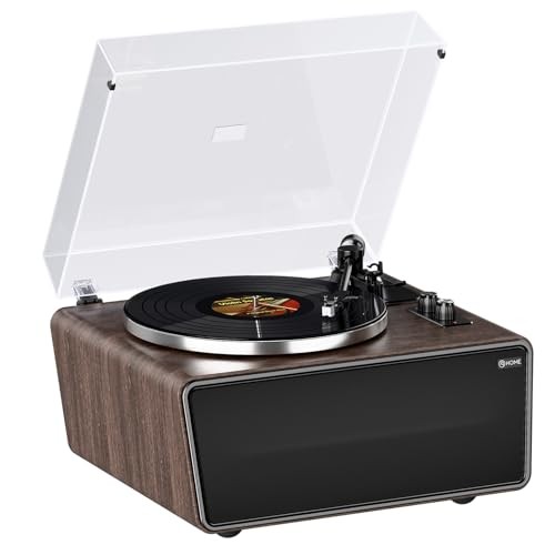 Bluetooth Vinyl Record Player with 4 Built-in Speakers in Black Walnut Wood