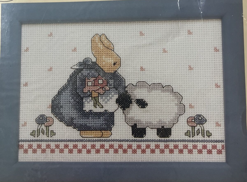 Vtg Needlepoint Kit  Daisy Kingdom Easter Bunny Lamb Flowers 7