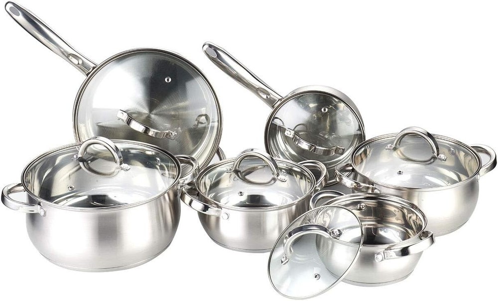 Heim Concept W-001 Cookware Pots & Pans Set Silver Stainless Steel (12-Piece)