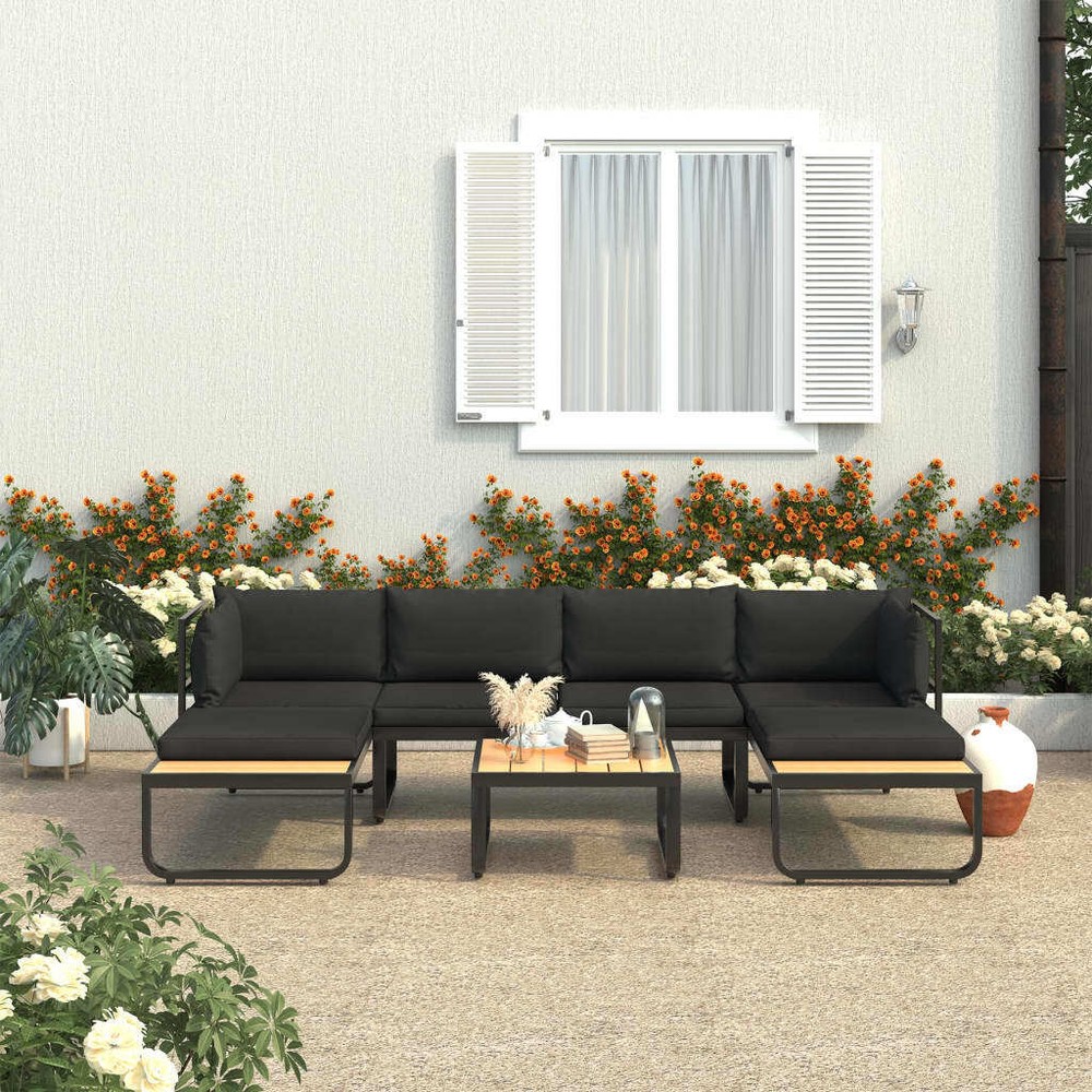 NNEVL 4 Piece Garden Corner Sofa Set with Cushions Aluminium and WPC