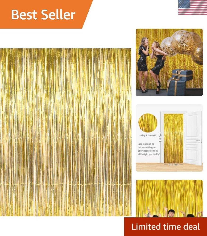 3.2x9.8ft Metallic Tinsel Fringe Curtain Photo Booth Backdrop Party Decor  