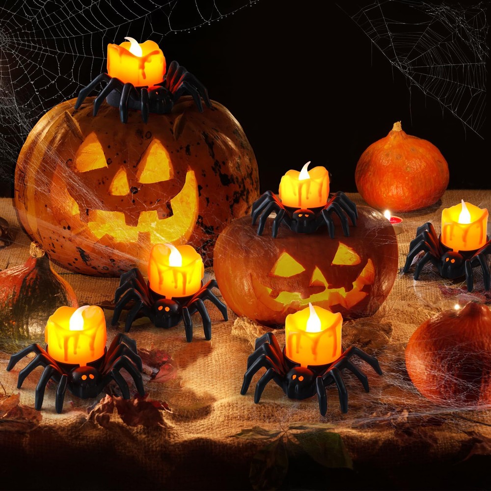 12 Packs Halloween Spider Lights,Bright Novelty LED Flameless Spider Candle T...