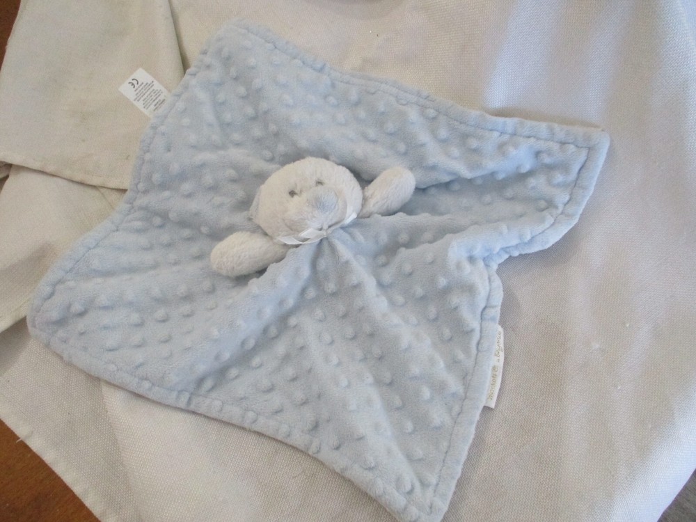 Blankets & Beyond Blue White Teddy Bear Security Lovey Plush Minky Dot 14”