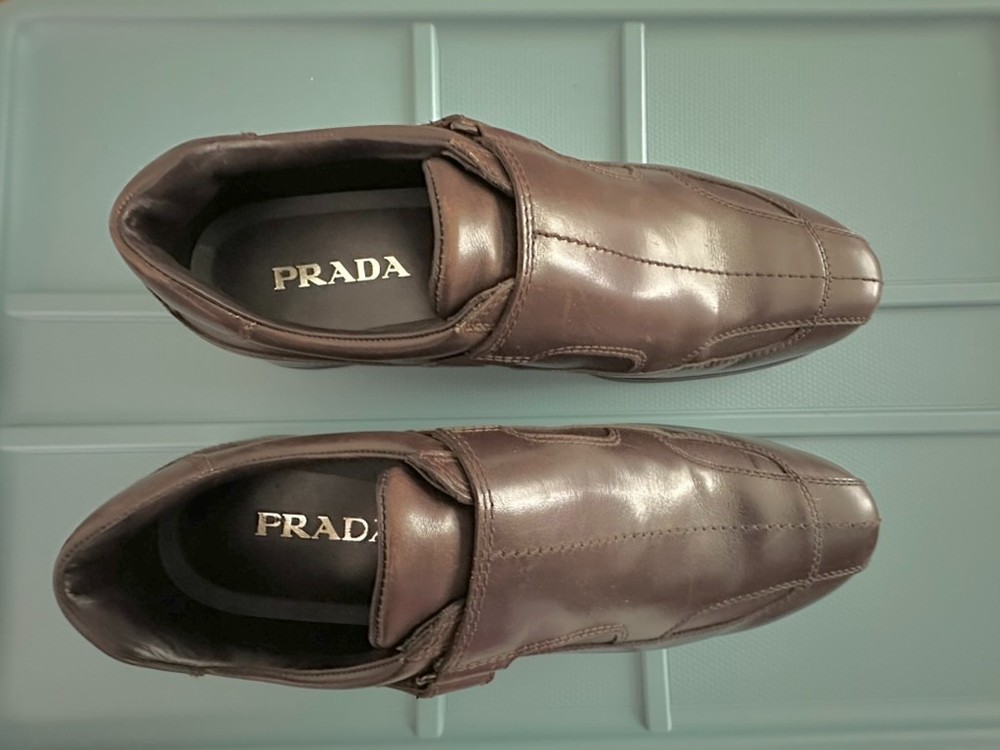 Prada Mens Dark Brown Leather Dress Shoes Size 10M US