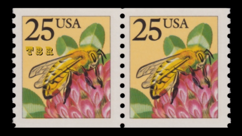 2281f Honeybee 25c Coil Pair Large Block Tagging  Variety 1988 MNH - Buy Now-image