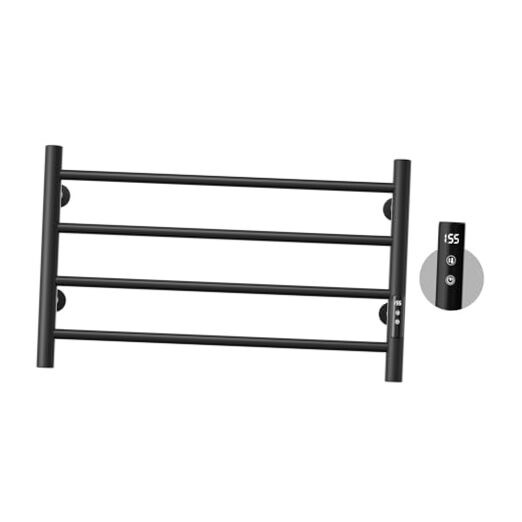 Wall Mounted Heated Towel Rack Warmer 4 Bars in Black