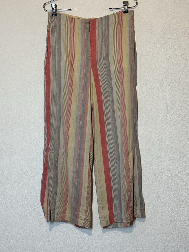 Nic + Zoe Sweetclover Cropped Striped Linen Blend Pant  Muticolor Womens Size 6