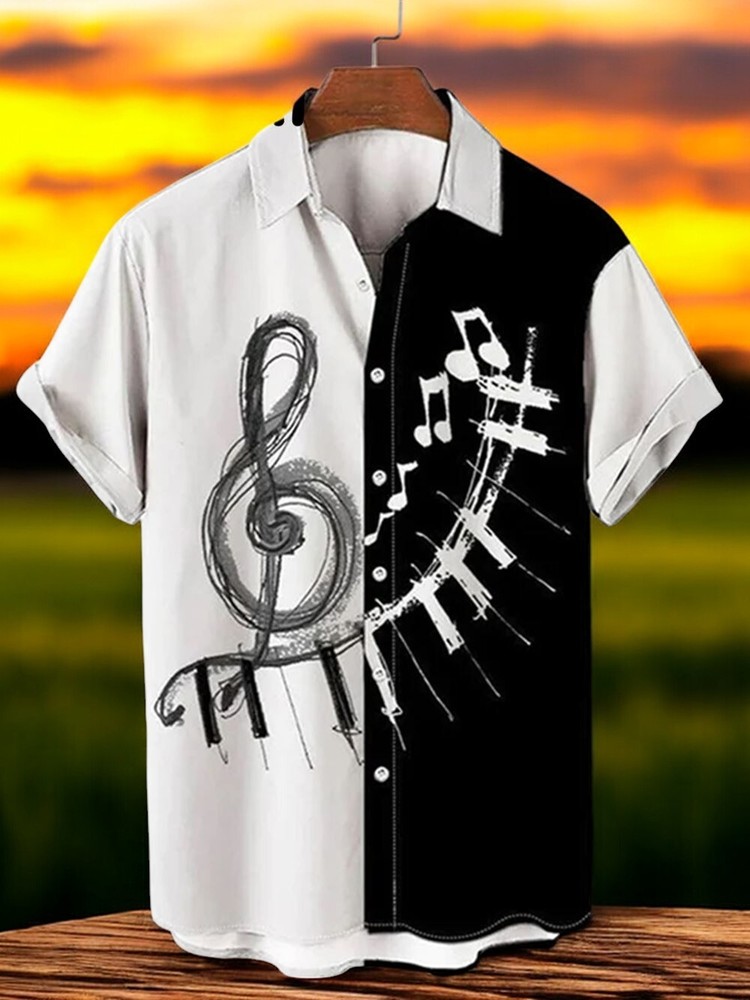 Trendy Music Elements Hawaiian Shirt for Summer Beach Fun, Sizes S to 5XL