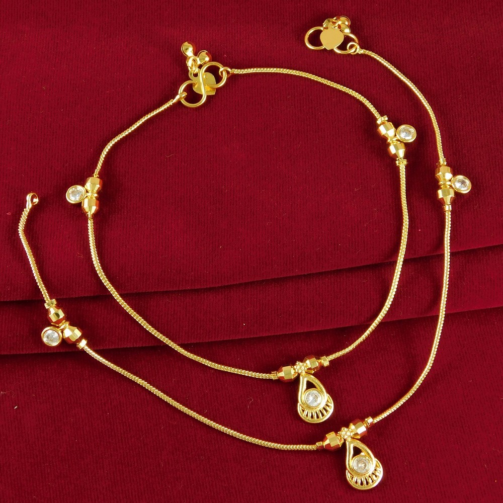 Women Wedding 18K Anklets 2PCS Ankle Bracelets Traditional Foot Chain Jewelry