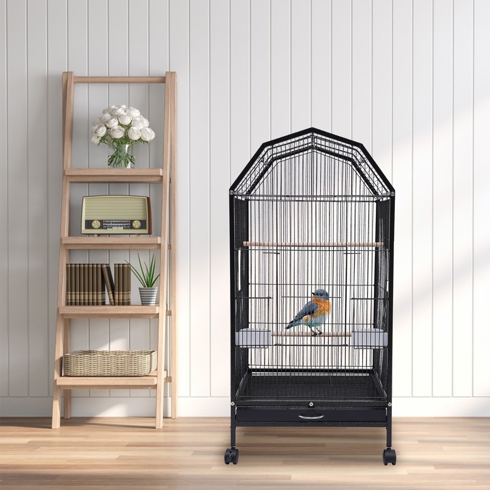 Black Large Rolling Bird Cage for Cockatiels Parakeets Finches Parrots