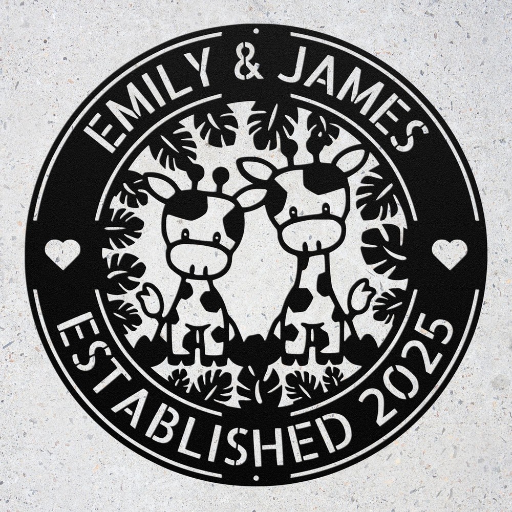 Custom Couple Giraffes Metal Sign Personalized Safari Animal Wall Decor Gift ...