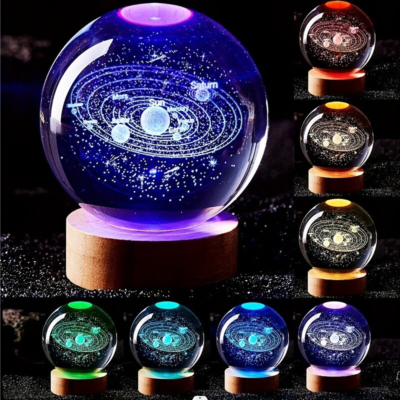 3D K9 Crystal Ball Galaxy Lamp with 16 Color LED Lighting USB Powered