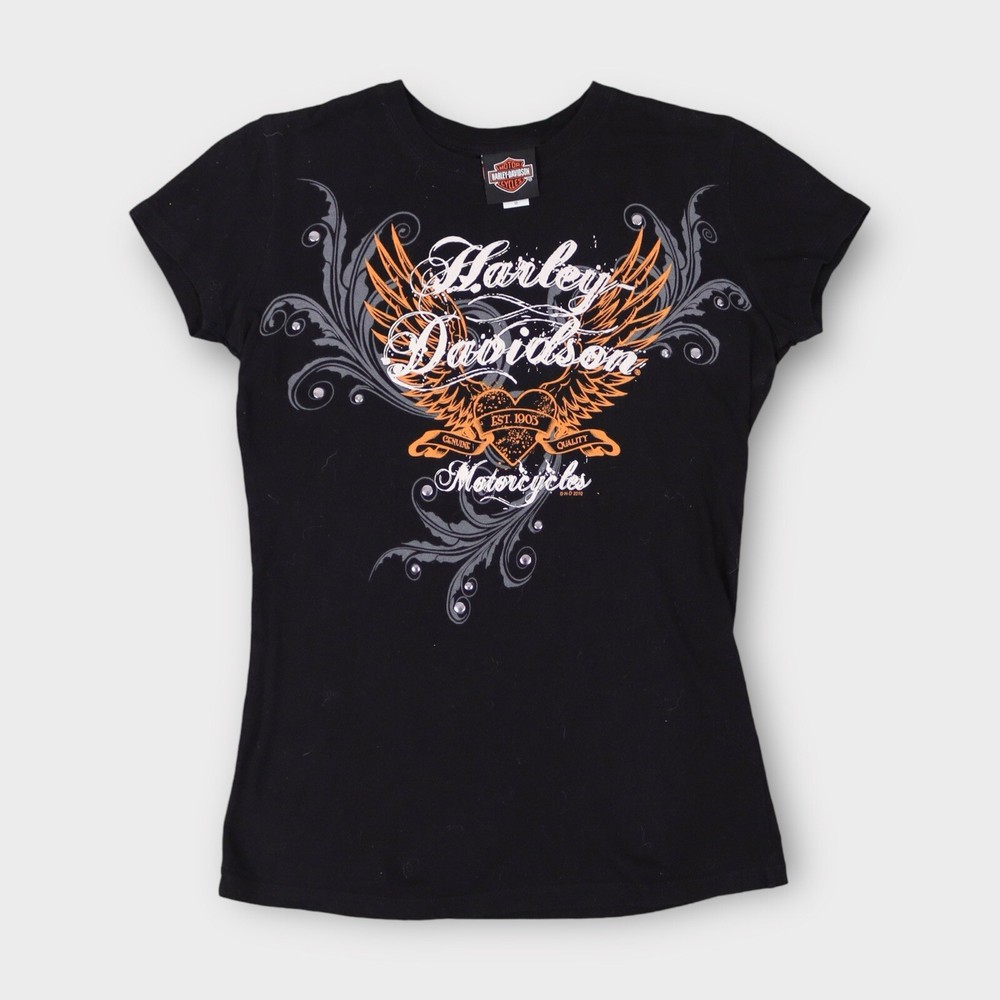 Harley Davison Women’s Biker T-Shirt Size Medium Embellished Okoboji Iowa