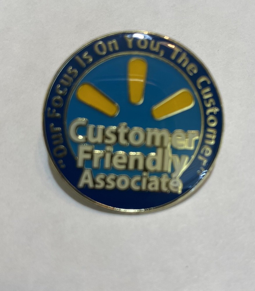 Walmart Customer Friendly Associate Lapel Employee Pin Blue Yellow Brooch-image