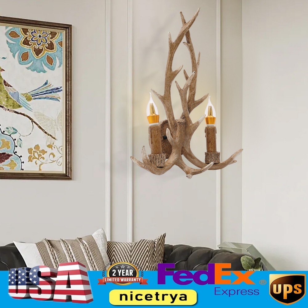 2-light Antler Wall Light Fixture Indoor Farmhouse Wall Sconce Wall Lamp