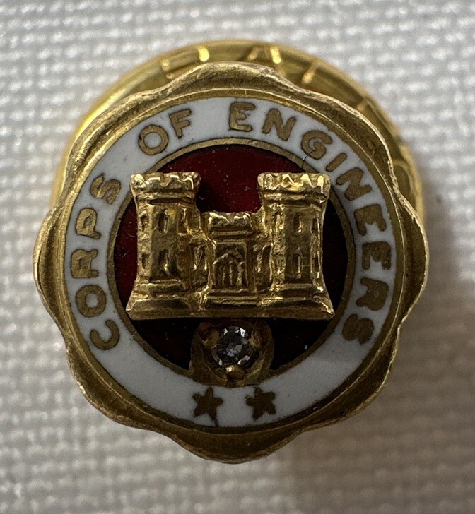 Corps of Engineers Employee Service Pin 2 Stars 10K Gold w/ Diamond Screw-Back