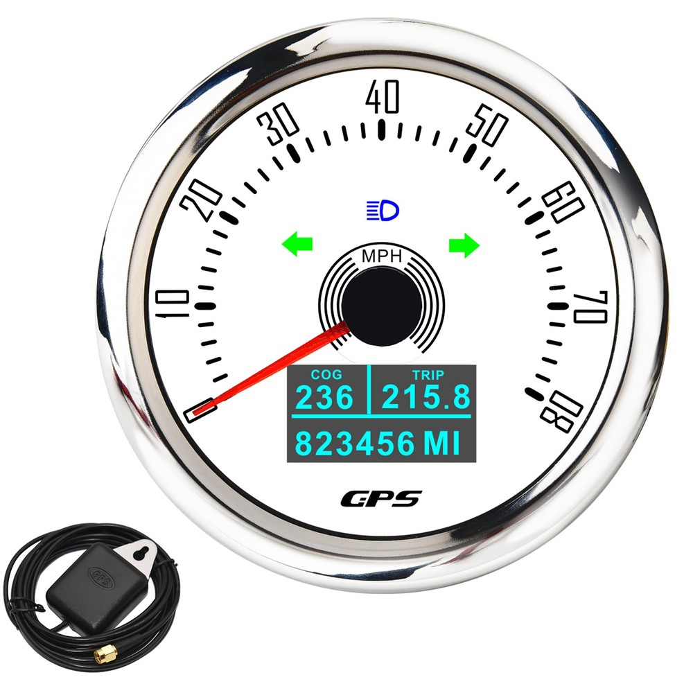 85mm White Waterproof GPS Speedometer 0-80MPH for Motorcycle Car Boat ATV