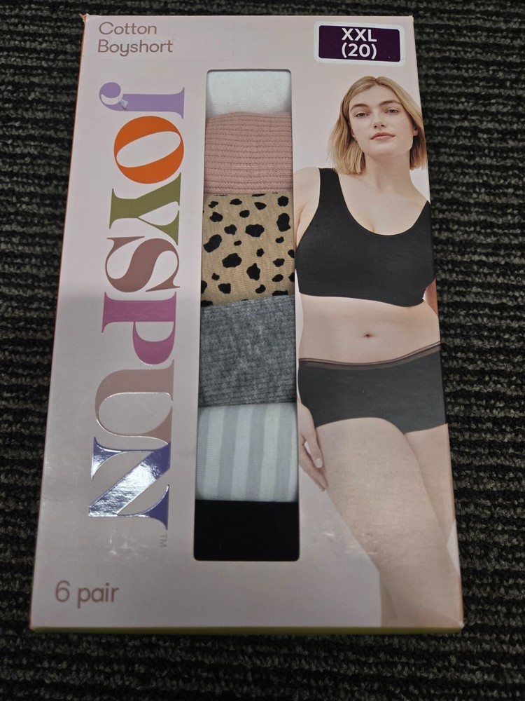 Joyspun ~ 6-Pair Women's Boyshorts Underwear Panties Cotton Blend ~ 2XL (20)