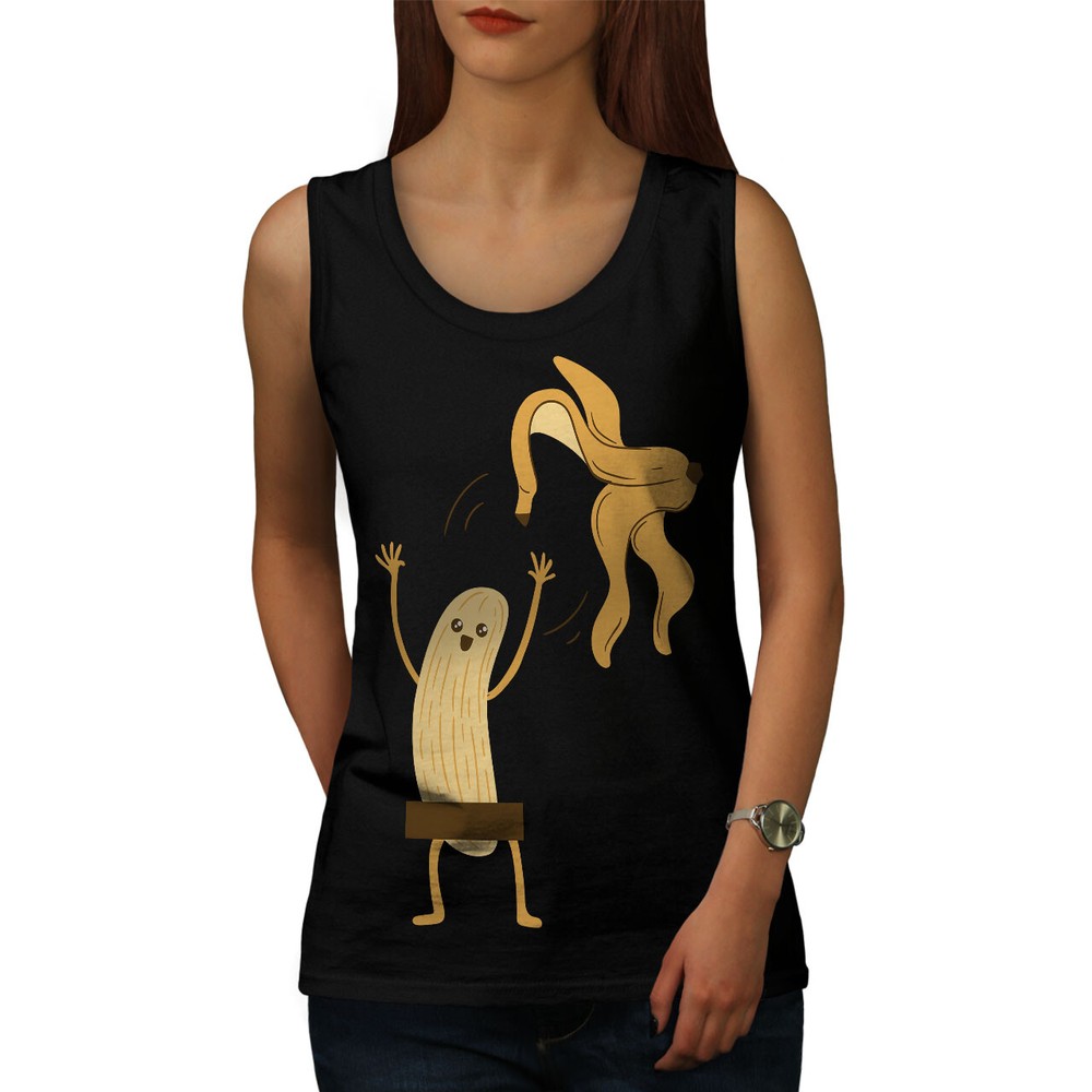 Wellcoda Playful Peanut With Banana Peel Cartoon Womens Tank Top