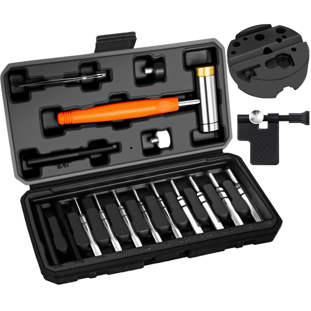 Upgrade Roll Pin Punch Set with Replaceable Face Hammer and Tools