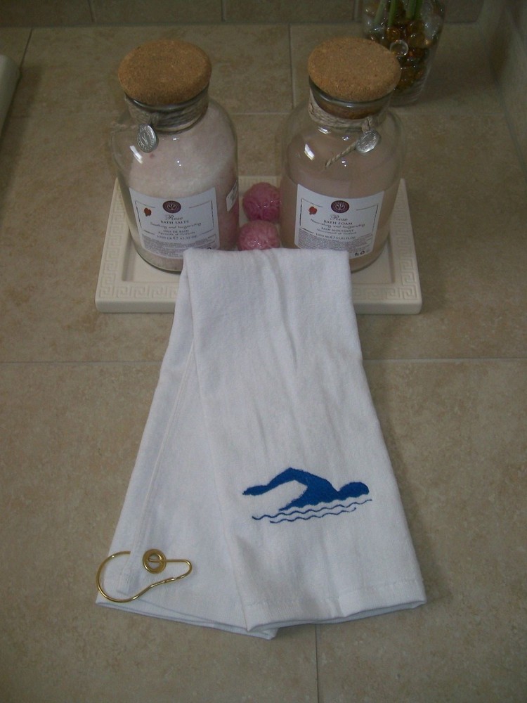 Custom Sports Towel with Grommet Hook - Swimming Themed Personalization  -image