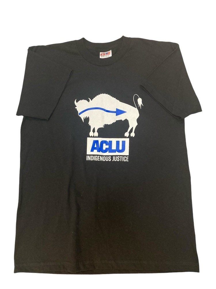ACLU Native Indigenous Peoples Justice Bison T-Shirt -Black Graphic Tee Unisex L