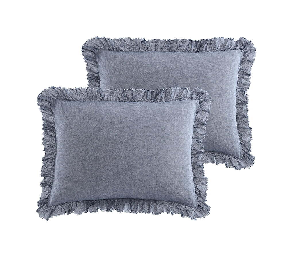 Better Homes and Gardens Standard Ruffled Chambray Pillow Sham, Blue, 2 Pack