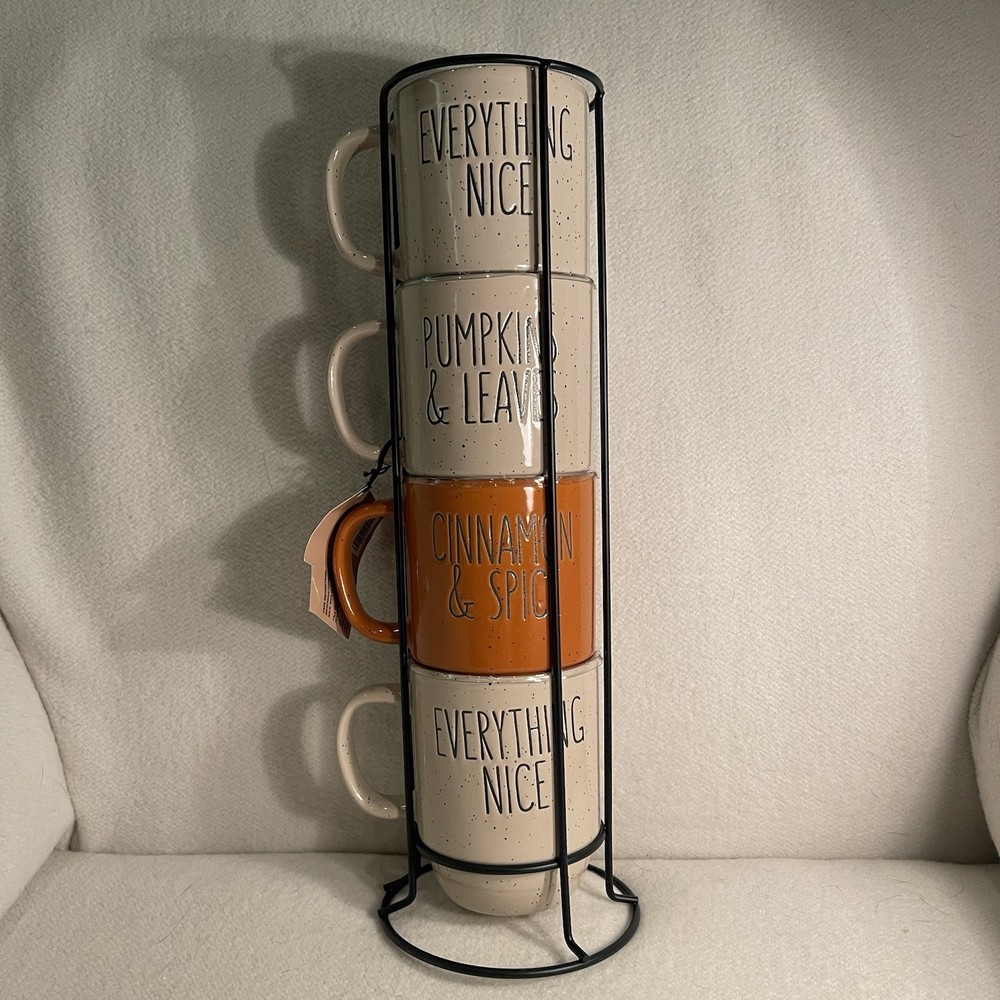 Robert Stanley Signature 4-Piece Ceramic Mug Set with Metal Rack