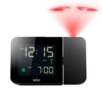 Braun 67160 Digital Alarm Clock with 24h Time and Projection in Sleek Black Rectangle Design