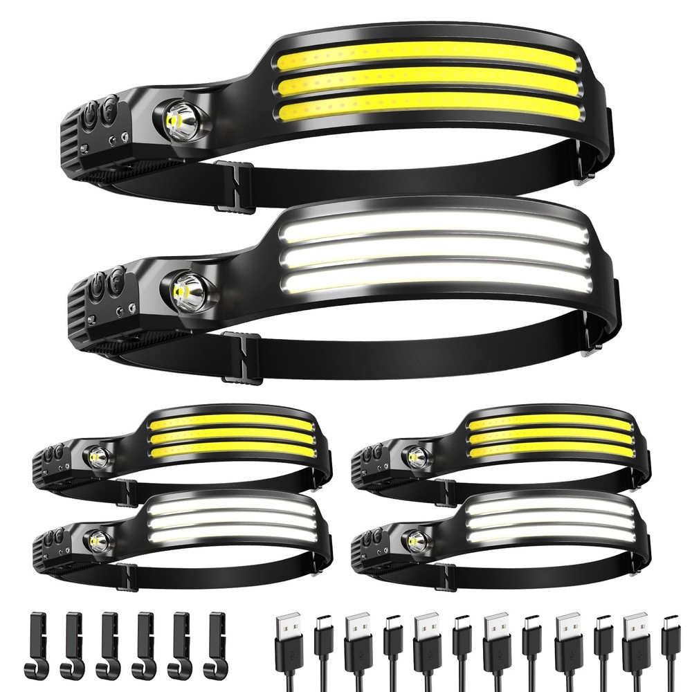 6 Pack Headlamp Rechargeable, LED Headlight Flashlight Super Bright with 230