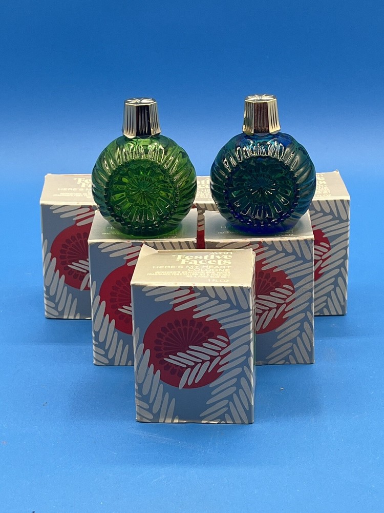 Vintage Avon Festive Facets Here's My Heart Cologne Ornaments Lot of 6